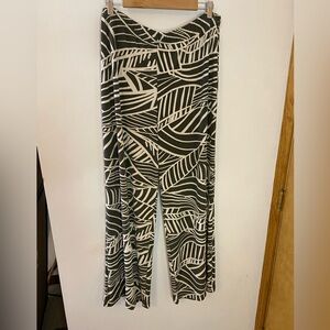 Women's Wide-Leg Patterned Pants - Olive & Cream